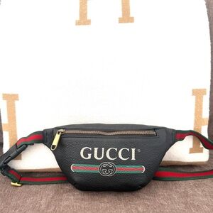 Gucci authentic waist bag Fanny pack black leather red green strap